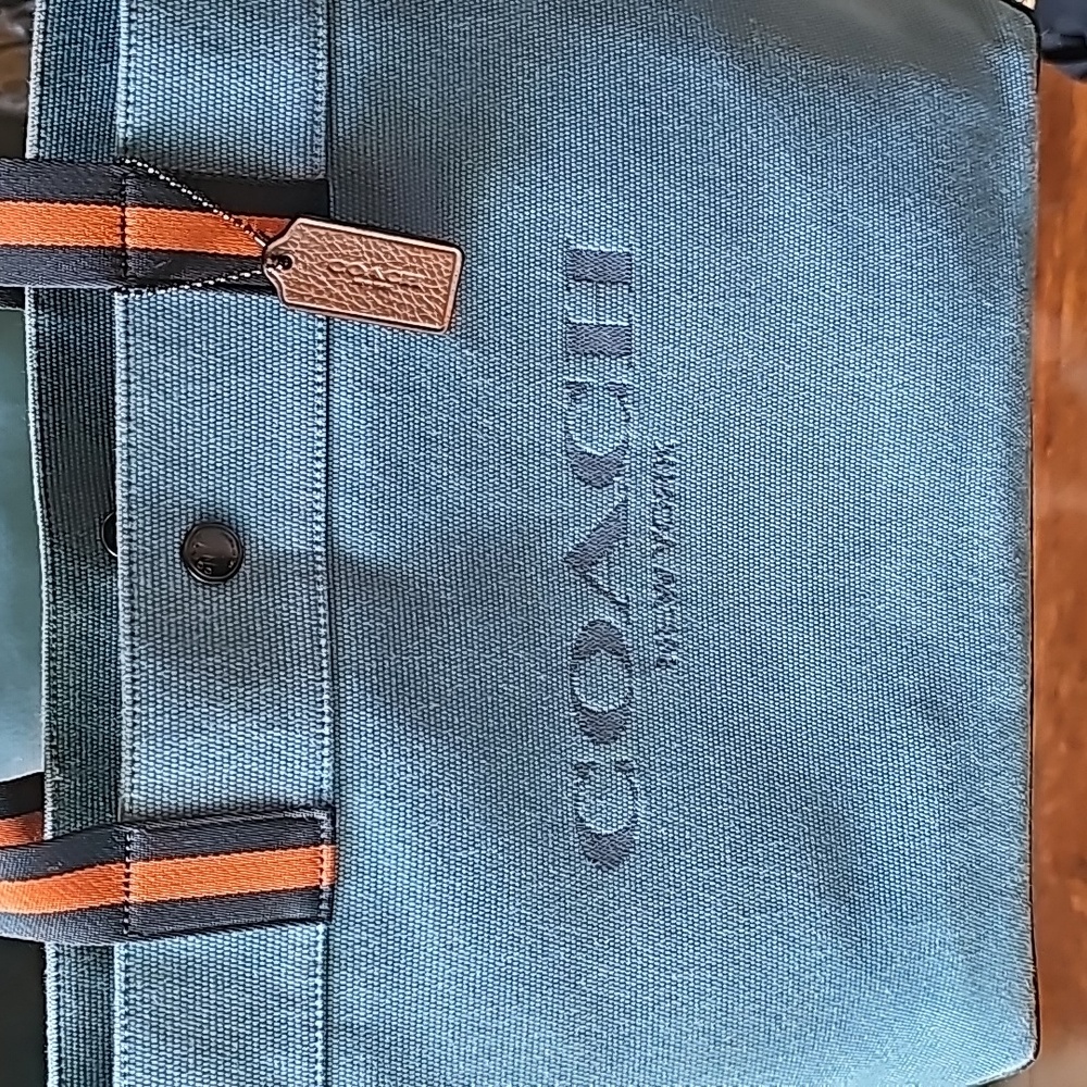 Coach Tote Bag 38 In Colorblock - Indigo Blue - Picture 3 of 13